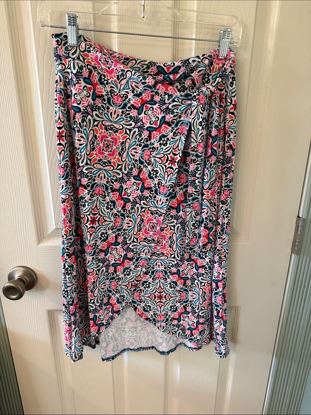 Cynthia Rowley Pink, Teal & White High-Low Wrap Skirt